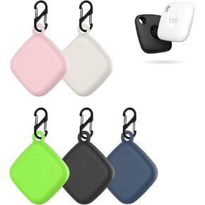 [5 Pack] Case for Tile Mate Tracker 2022 with Waterproof Cover, Soft Silicone Skin Full Body Protective Cover with Carabiner Accessories, 5 Colors