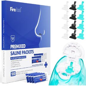 12 Pack Silicone Saline Pods Refills and 100 Count Salt Packets Set, Compatible with Navage Nasal Care. Includes 100 Saline Packets Sinus Rinse + 12 Reusable Salt Pads Refill in Black & Blue