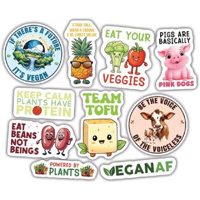 (10pcs) Vegan Stickers Vegetarian Veganism Vegetable Plant Lover Funny Gifts Multiple Different Design, Waterproof, UV- Resistant, Suitable for Tumbler, Laptop, Car, Truck