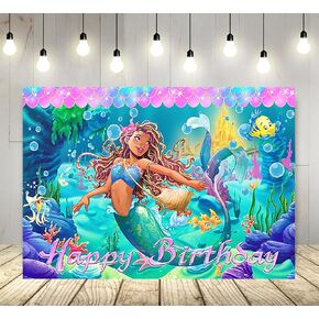 حورية البحر الصغيرة 2023 خلفية لمستلزمات حفلات أعياد الميلاد مقاس 5 × 3 أقدام كارتون أسود آرييل موضوع لافتة استحمام للأطفال لتزيين طاولة الكيك وحفلات أعياد الميلاد in Kuwait