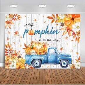 Mocsicka Pumpkin Baby Shower Backdrop Blue Truck A Little Pumpkin is on The Way Photo Backdrop Decorations Autumn Fall Baby Shower Party Decorations Banner (7x5ft)