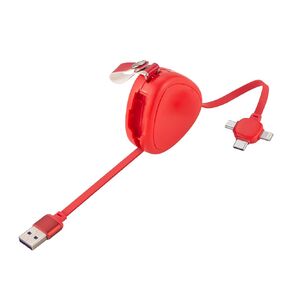 Tri-Connect Retractable Charger Cable 3A - Fast, Adjustable, & Efficient Charging for iPhone/Type-C/Android Devices, White