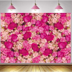 Pink Red Rose Wall Background Spring Party Tea Party Flowers Photography Backdrop Girls Princess Birthday Baby Shower Wedding Mother's Day Cake Table Decoration Banner (7X5FT(82x59inch))