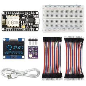 KeeYees WiFi ESP8266 Weather Station Kit for IoT with Tutorial, GY-BME280 Temperature Humidity Atmospheric Pressure Sensor + 1.3" OLED IIC LCD Display + 2 Set Jumper wire