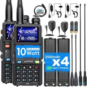 Baofeng Radio Ham Radio Handheld UV-5R Upgrade 5RM 10W (4PCS Batteries) Emergency Two Way Radio Long Range,999CH, Fre Copy, NOAA Weather Rechargeable Walkie Talkies for Survival Gear Hunting-2 Pack in Kuwait