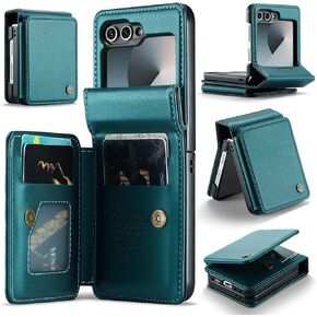 حافظة HAII لهاتف Samsung Galaxy Z Flip 6، للنساء والرجال مع واقي المفصلات RFID وحامل بطاقات إغلاق مغناطيسي من جلد البولي يوريثان ومادة TPU مقاومة للصدمات (أسود)