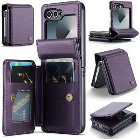 حافظة HAII لهاتف Samsung Galaxy Z Flip 6، للنساء والرجال مع واقي المفصلات RFID وحامل بطاقات إغلاق مغناطيسي من جلد البولي يوريثان ومادة TPU مقاومة للصدمات (أسود) in Kuwait