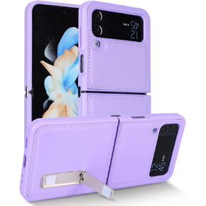 Cavor for Samsung Galaxy Z Flip 4 Case,Phone Case for Galaxy Z Flip 4 Case with Stand,Leather Shockproof Protective Case for Women-Black