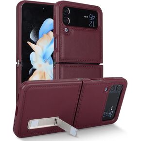 Cavor for Samsung Galaxy Z Flip 4 Case,Phone Case for Galaxy Z Flip 4 Case with Stand,Leather Shockproof Protective Case for Women-Black