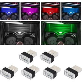 4 قطع مصباح LED للجو الداخلي للسيارة USB، طقم إضاءة محيطة تلقائي صغير محمول للشحن مع وصلة USB، ملحقات السيارة للإضاءة والديكور الليلي للمركبة (أبيض)