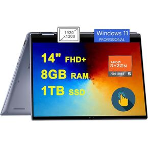 DELL Inspiron 14 7435 2-in-1 Laptop 14" FHD+ Comfortview Touchscreen AMD Hexa-core Ryzen 5 7530U Processor (>i7-1255U) 8GB RAM 1TB SSD Backlit Fingerprint FHD Webcam ExpressCharge Win11Pro Silver