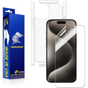 ArmorSuit Full Body Skin + Screen Protector for iPhone 15 Pro [6.1-inch] HD Clear MilitaryShield Film - Made in USA