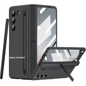 for Samsung Galaxy Z Fold 6 Case with New Slim S Pen (2024) Holder & Generic Stylus, Screen Protector, Hinge Protection & Camera Protection, Thin & Slim Stand Cover 5G 2024, Black