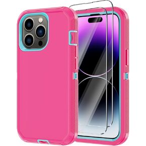 Annymall for iPhone 14 Pro Case with 2 Screen Protector,Full Body Shockproof Drop Protection Dust Proof Heavy Duty 3-Layer Rugged Durable Military Grade Cover for Apple iPhone 14 Pro 6.1" (Black)