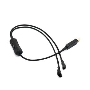 Angitu Y Splitter USB Fan Adapter Cable Speed 5V 12V Step-Up USB to Fan Dual 3Pin 4Pin PC Sleeved Power Cable with Switch (12V Splitter Switch, Black Sleeve)
