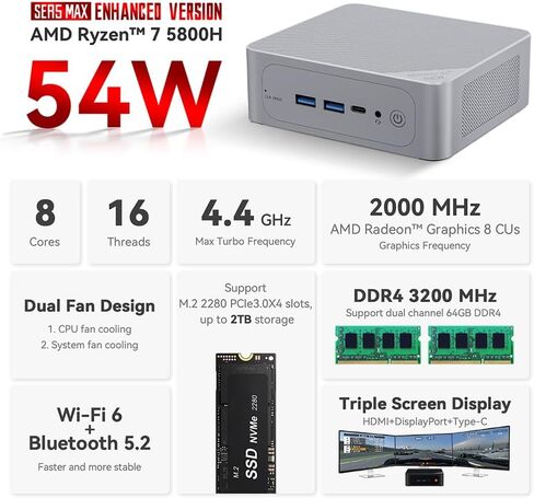 Beelink SER6 Mini PC, AMD Ryzen 9 6900HX(Up to 4.9GHz) 8C/16T, Mini Desktop Computer 16GB DDR5 RAM 500GB M.2 NVMe SSD, Small Gaming PC 4K@144Hz Triple Display/BT5.2/WiFi6/Office/Home/HTPC/W11 Pro in Kuwait