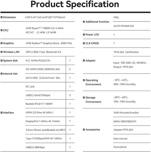 Beelink SER6 Mini PC, AMD Ryzen 9 6900HX(Up to 4.9GHz) 8C/16T, Mini Desktop Computer 16GB DDR5 RAM 500GB M.2 NVMe SSD, Small Gaming PC 4K@144Hz Triple Display/BT5.2/WiFi6/Office/Home/HTPC/W11 Pro in Kuwait