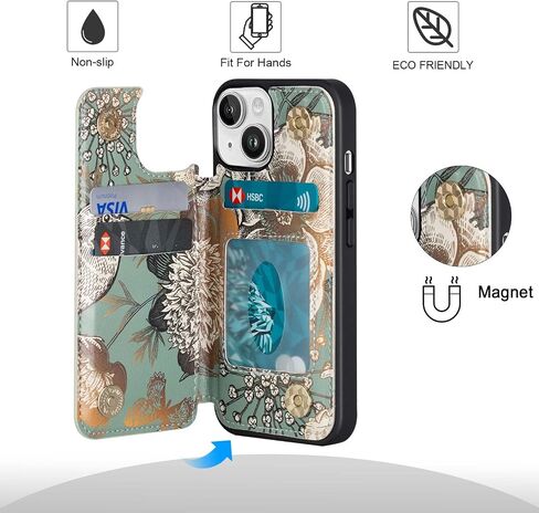 حافظة محفظة لهاتف iPhone 14 مع حامل بطاقة، حافظة قابلة للطي من جلد البولي يوريثان [3 فتحات] غطاء جيب بإبزيم مغناطيسي لهاتف iPhone 14 (أزهار الطيور) in Kuwait