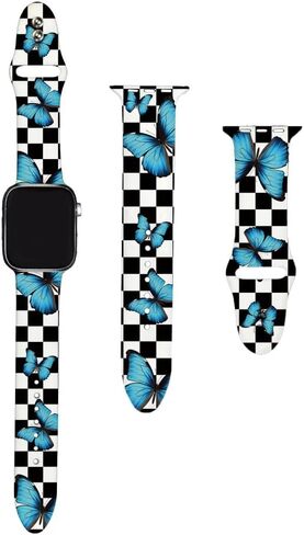 SEized Compatible with Apple Watch Band 40MM,60S Check Red Flower Wristband Black Sport Strap Soft silicone for Women Men,for iWatch Series 9 8 7 6 SE 5 4 3 2 1 Ultra in Kuwait