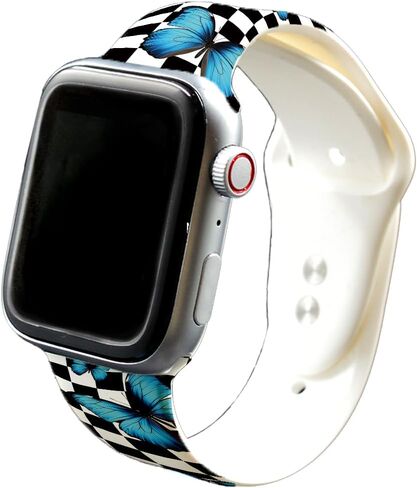 SEized Compatible with Apple Watch Band 40MM,60S Check Red Flower Wristband Black Sport Strap Soft silicone for Women Men,for iWatch Series 9 8 7 6 SE 5 4 3 2 1 Ultra in Kuwait