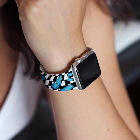 SEized Compatible with Apple Watch Band 40MM,60S Check Red Flower Wristband Black Sport Strap Soft silicone for Women Men,for iWatch Series 9 8 7 6 SE 5 4 3 2 1 Ultra in Kuwait