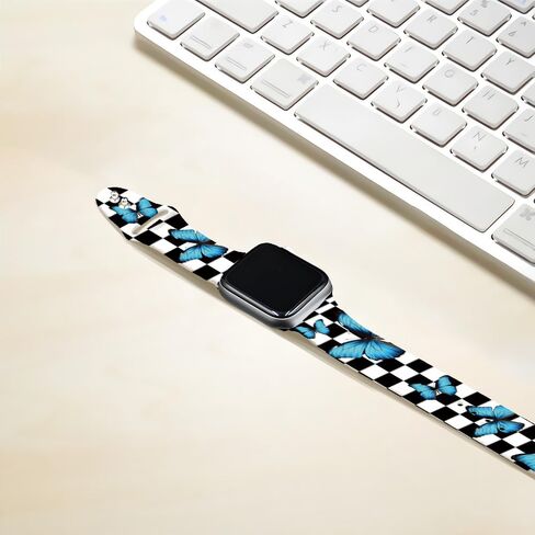 SEized Compatible with Apple Watch Band 40MM,60S Check Red Flower Wristband Black Sport Strap Soft silicone for Women Men,for iWatch Series 9 8 7 6 SE 5 4 3 2 1 Ultra in Kuwait