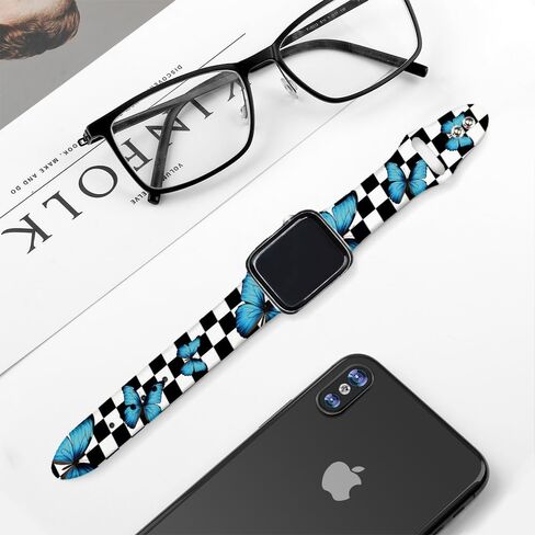 SEized Compatible with Apple Watch Band 40MM,60S Check Red Flower Wristband Black Sport Strap Soft silicone for Women Men,for iWatch Series 9 8 7 6 SE 5 4 3 2 1 Ultra in Kuwait