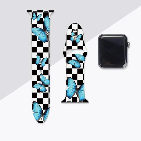 SEized Compatible with Apple Watch Band 40MM,60S Check Red Flower Wristband Black Sport Strap Soft silicone for Women Men,for iWatch Series 9 8 7 6 SE 5 4 3 2 1 Ultra in Kuwait