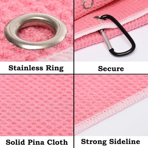 HYYPME 2 Pack Tri-fold Golf Towel Set, Microfiber Fabric Waffle Pattern Towels, Outdoor Sport Towels Heavy Duty Carabiner Clip (2 Pcs) (Pink+Turquoise Blue) in Saudi Arabia