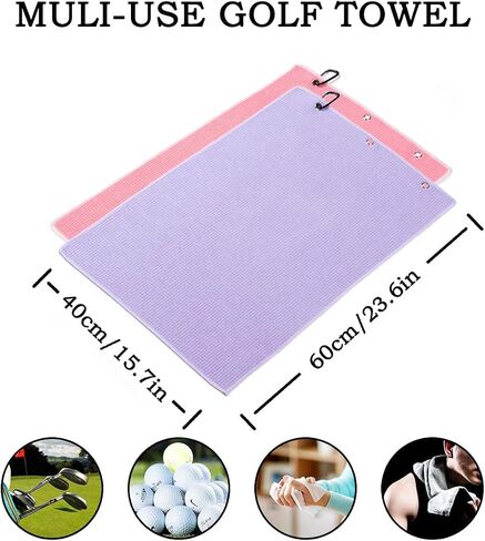 HYYPME 2 Pack Tri-fold Golf Towel Set, Microfiber Fabric Waffle Pattern Towels, Outdoor Sport Towels Heavy Duty Carabiner Clip (2 Pcs) (Pink+Turquoise Blue) in Saudi Arabia