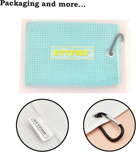 HYYPME 2 Pack Tri-fold Golf Towel Set, Microfiber Fabric Waffle Pattern Towels, Outdoor Sport Towels Heavy Duty Carabiner Clip (2 Pcs) (Pink+Turquoise Blue) in Saudi Arabia