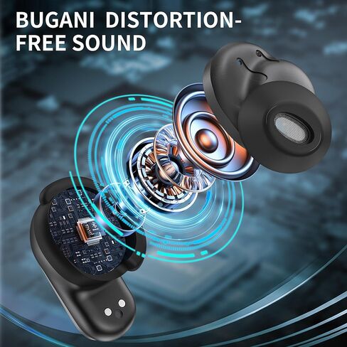 سماعات أذن لاسلكية حقيقية من BUGANI، سماعات أذن بلوتوث مع باس عميق، سماعات أذن ENC لإلغاء الضوضاء مع وقت تشغيل 24 ساعة، شحن سريع، بلوتوث 5.3، مقاومة للماء IPX6، ملاءمة آمنة للعمل الرياضي in Kuwait