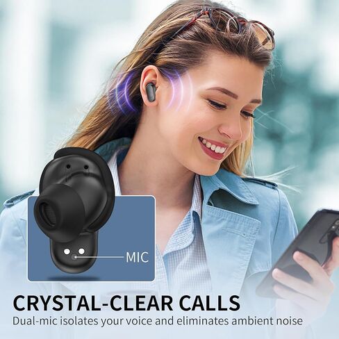 سماعات أذن لاسلكية حقيقية من BUGANI، سماعات أذن بلوتوث مع باس عميق، سماعات أذن ENC لإلغاء الضوضاء مع وقت تشغيل 24 ساعة، شحن سريع، بلوتوث 5.3، مقاومة للماء IPX6، ملاءمة آمنة للعمل الرياضي in Kuwait