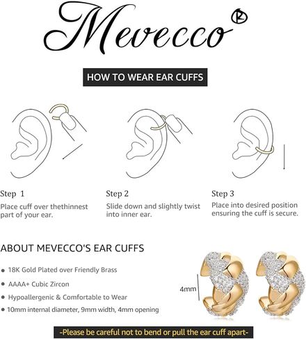 MEVECCO Gold Ear Cuffs Earrings for Women 18K Gold Plated Seashell Ear Cuff No Piercing Delicate Simple Minimalist Cubic Zircon Cuff Earrings Hypoallergenic Handmade Ear Jewelry Gift in Saudi Arabia