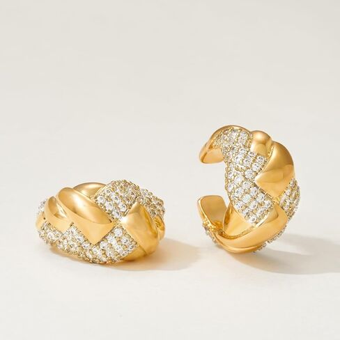 MEVECCO Gold Ear Cuffs Earrings for Women 18K Gold Plated Seashell Ear Cuff No Piercing Delicate Simple Minimalist Cubic Zircon Cuff Earrings Hypoallergenic Handmade Ear Jewelry Gift in Saudi Arabia