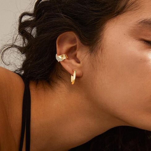 MEVECCO Gold Ear Cuffs Earrings for Women 18K Gold Plated Seashell Ear Cuff No Piercing Delicate Simple Minimalist Cubic Zircon Cuff Earrings Hypoallergenic Handmade Ear Jewelry Gift in Saudi Arabia