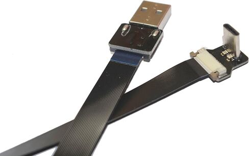 كابل طويل أسود FFC USB C FPV مسطح رفيع وشريط FPC USB من النوع C 90 درجة إلى USB A القياسي للمزامنة والشحن (50 سم) in Kuwait