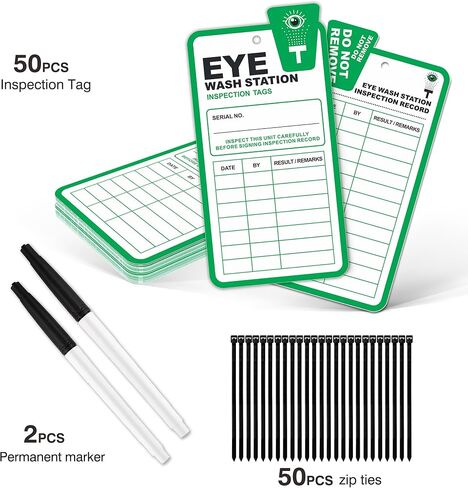 Eye Wash Station Inspection Tags 25 Pack, Plastic Eyewash Station Test Record Tags, Monthly Eye Wash Station Inspection Sheet for Eye Wash Station/Emergency Shower, OSHA Approved, Waterproof in Saudi Arabia