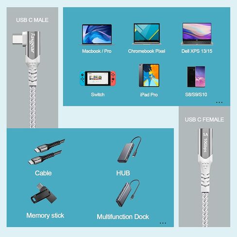 Fasgear USB C Extension Cable 6ft 10Gbps Data Sync USB 3.2 Type C Male to Female Extender Nylon Braided 100W Fast Charging Compatible for PSVR2/Mac-Book Pro/Mavic 2/Switch/PS5/Mag Safe Charger in Saudi Arabia