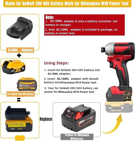 لمحول بطارية DeWalt، قم بتحويل بطارية DeWalt 20V 60V إلى محول بطارية Milwaukee M18 18V، يعمل مع أداة الطاقة Milwaukee M18 (المحول فقط) in Kuwait