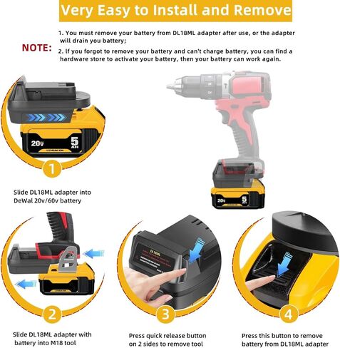 لمحول بطارية DeWalt، قم بتحويل بطارية DeWalt 20V 60V إلى محول بطارية Milwaukee M18 18V، يعمل مع أداة الطاقة Milwaukee M18 (المحول فقط) in Kuwait