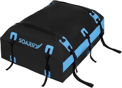 حقيبة سقف السيارة Soarify على السطح حقيبة حمل البضائع 20 قدم مكعب مقاومة للماء لجميع السيارات مع/بدون حامل، تتضمن حصيرة مضادة للانزلاق، 10 أشرطة معززة، 6 خطافات للأبواب، قفل للأمتعة in Kuwait