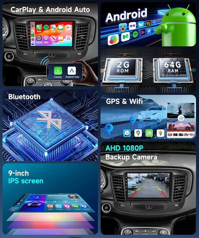 2G 64G for Chrysler 200 200C 200S 2015-2019 Car Radio Stereo Replacement with Wireless Carplay Android Auto 9inch 1080P Touchscreen with Bluetooth 28UIs RDS FM Radio Mirror Link AHD Backup Camera in Saudi Arabia