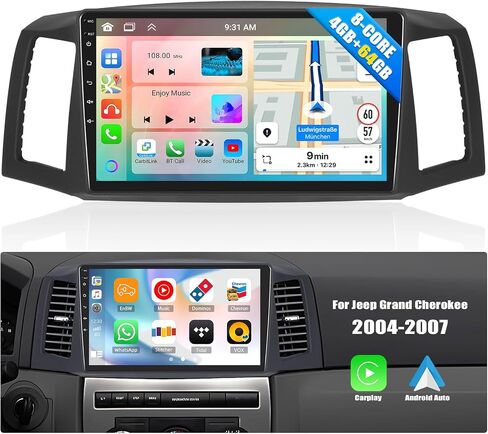[4+64G] 8-Core Android 13 Car Stereo for Jeep Grand Cherokee 2004-2007 with Apple Carplay&Android Auto,10.1 Inch Car Radio with Mirror Link Bluetooth FM/RDS WiFi GPS SWC Dual USB+AHD Backup Camera in Saudi Arabia
