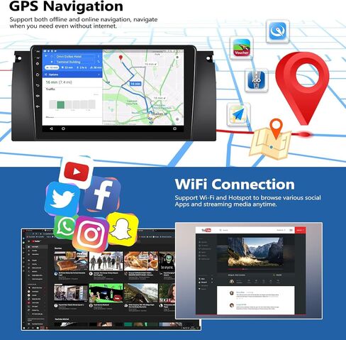 1+32GB Android Car Stereo for BMW X5 E39 M5 E38 E53 5 Series (1996-2003) 9 Inch HD Touch Screen Bluetooth Car Radio with GPS Navigation WiFi Backup Camera FM/RDS Audio Receivers Support Mirror Link in Saudi Arabia