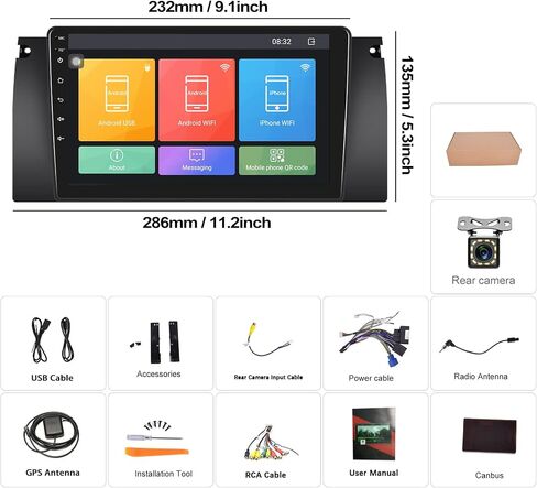 1+32GB Android Car Stereo for BMW X5 E39 M5 E38 E53 5 Series (1996-2003) 9 Inch HD Touch Screen Bluetooth Car Radio with GPS Navigation WiFi Backup Camera FM/RDS Audio Receivers Support Mirror Link in Saudi Arabia