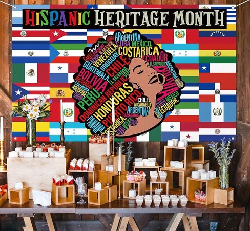 Nepnuser Hispanic Heritage Month Decoration Photo Booth Backdrop 21 Spanish Speaking Countries Culture School Classroom Indoor Outdoor Wall Decor (5.9×3.6ft) in Saudi Arabia