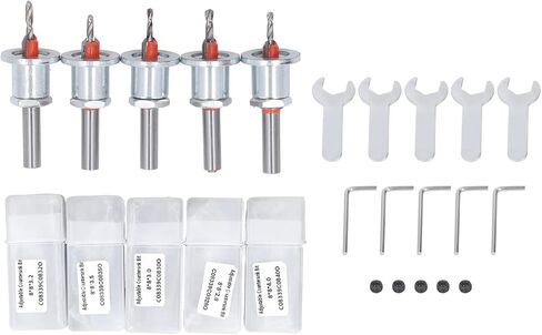 Gugxiom 5PCS Woodworking Drill Bit Set Seat Bit Set Adjustable, Chamfering Drill Bit Countersunk Drill Bit Drilling Drill, Adjustable Countersink Bit in Saudi Arabia