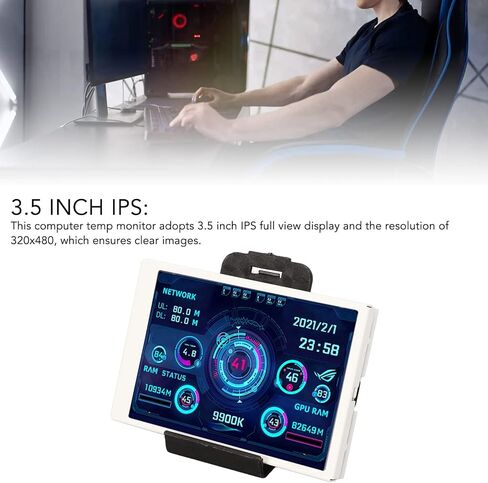 Computer Temp Monitor, 3.5in USB Type C IPS Mini Screen Display, PC Temperature Display for CPU Hard Disk Data Monitor (White Set) in Saudi Arabia