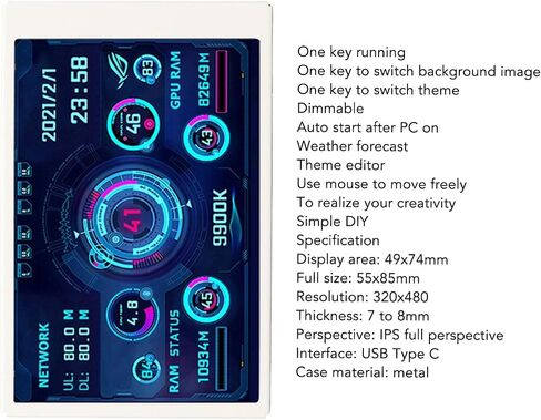 Computer Temp Monitor, 3.5in USB Type C IPS Mini Screen Display, PC Temperature Display for CPU Hard Disk Data Monitor (White Set) in Saudi Arabia